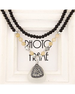 Hollow Vintage Spiral Vines Pattern Triangle with Opal Pendant Beads Necklace