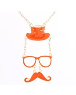 Unique Hat Glasses and Moustache Pendant Design Fashion Necklace - Orange