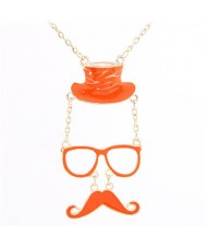 Unique Hat Glasses and Moustache Pendant Design Fashion Necklace - Orange