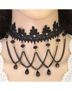 Beads Tassel Design Floral Lace Choker Necklace