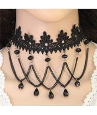 Beads Tassel Design Floral Lace Choker Necklace