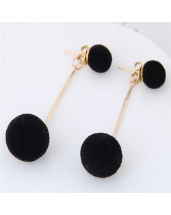 Fluffy Ball Shape Elegant Korean Fashion Stud Earrings - Black