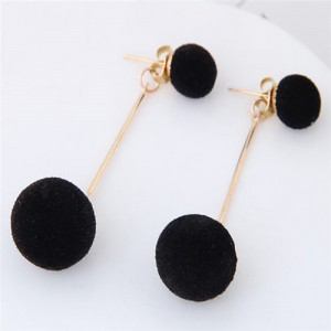 Fluffy Ball Shape Elegant Korean Fashion Stud Earrings - Black