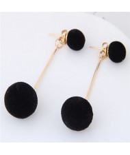 Fluffy Ball Shape Elegant Korean Fashion Stud Earrings - Black