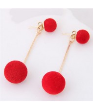 Fluffy Ball Shape Elegant Korean Fashion Stud Earrings - Red