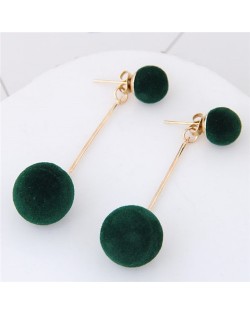 Fluffy Ball Shape Elegant Korean Fashion Stud Earrings - Green