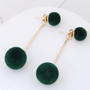 Fluffy Ball Shape Elegant Korean Fashion Stud Earrings - Green