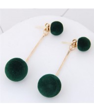 Fluffy Ball Shape Elegant Korean Fashion Stud Earrings - Green
