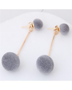 Fluffy Ball Shape Elegant Korean Fashion Stud Earrings - Gray