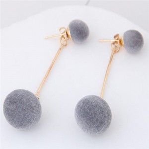 Fluffy Ball Shape Elegant Korean Fashion Stud Earrings - Gray
