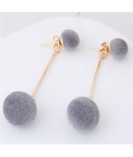Fluffy Ball Shape Elegant Korean Fashion Stud Earrings - Gray