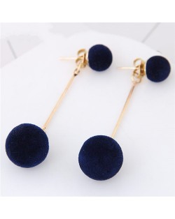 Fluffy Ball Shape Elegant Korean Fashion Stud Earrings - Dark Blue