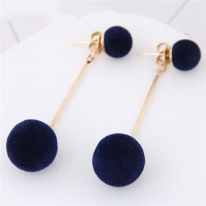 Fluffy Ball Shape Elegant Korean Fashion Stud Earrings - Dark Blue