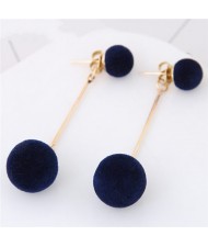 Fluffy Ball Shape Elegant Korean Fashion Stud Earrings - Dark Blue