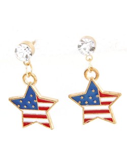 United States National Flag Theme Star Shape Oil Spot Glazed Fashion Stud Earrings