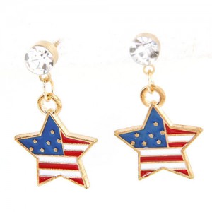 United States National Flag Theme Star Shape Oil Spot Glazed Fashion Stud Earrings