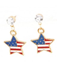 United States National Flag Theme Star Shape Oil Spot Glazed Fashion Stud Earrings