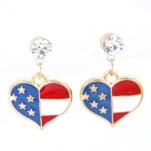 U.S. Flag Theme Heart Shape Oil Spot Glazed Fashion Stud Earrings