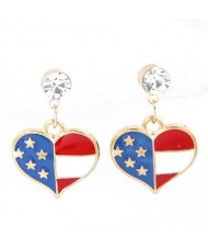 U.S. Flag Theme Heart Shape Oil Spot Glazed Fashion Stud Earrings