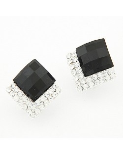 Rhinestone Embellished Square Gem Sweet Fashion Stud Earrings - Black