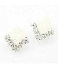 Rhinestone Embellished Square Gem Sweet Fashion Stud Earrings - White