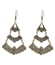 Vintage Vine Engravings Hollow Triple Layers Waterdrop Design Fashion Stud Earrings - Golden