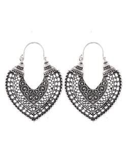 Vintage Hollow Vine Style Heart Shape Ear Clips - Silver