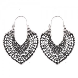 Vintage Hollow Vine Style Heart Shape Ear Clips - Silver