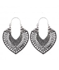Vintage Hollow Vine Style Heart Shape Ear Clips - Silver