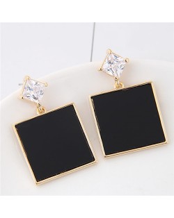 Square Fashion Shining Gem Stud Earrings - Black