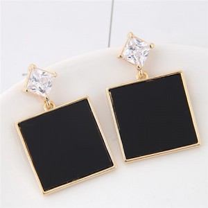 Square Fashion Shining Gem Stud Earrings - Black
