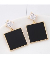 Square Fashion Shining Gem Stud Earrings - Black
