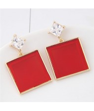 Square Fashion Shining Gem Stud Earrings - Red