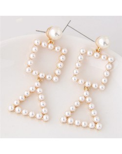 Triangle and Square Combo Design Pearl Fashion Stud Earrings