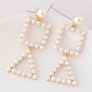 Triangle and Square Combo Design Pearl Fashion Stud Earrings