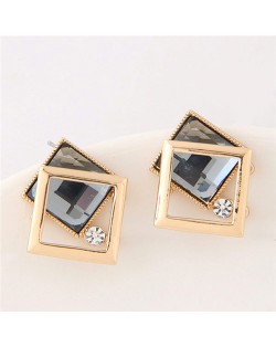 Dual Squares Combo Design Glass Sweet Fashion Stud Earrings - Gray