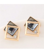 Dual Squares Combo Design Glass Sweet Fashion Stud Earrings - Gray