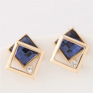 Dual Squares Combo Design Glass Sweet Fashion Stud Earrings - Ink Blue