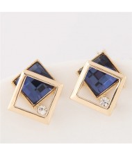 Dual Squares Combo Design Glass Sweet Fashion Stud Earrings - Ink Blue