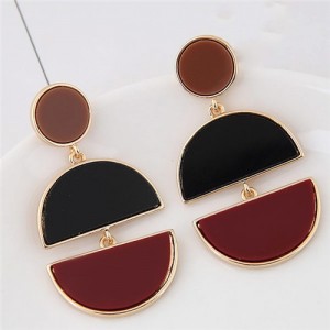 Contrast Colors Chain Linked Waterdrop Pendants Fashion Dangling Earrings - Wine Red