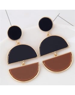 Contrast Colors Chain Linked Waterdrop Pendants Fashion Dangling Earrings - Coffee