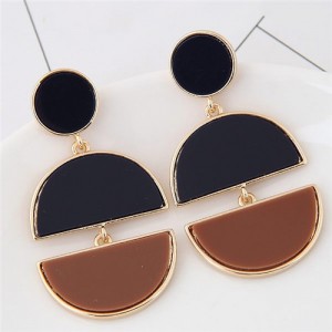 Contrast Colors Chain Linked Waterdrop Pendants Fashion Dangling Earrings - Coffee
