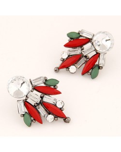 Shining Floral Pattern Rhinestone and Resin Gem Fashion Stud Earrings - Multicolor