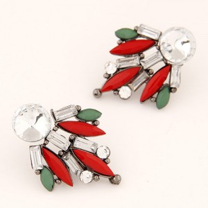 Shining Floral Pattern Rhinestone and Resin Gem Fashion Stud Earrings - Multicolor