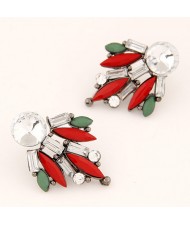 Shining Floral Pattern Rhinestone and Resin Gem Fashion Stud Earrings - Multicolor