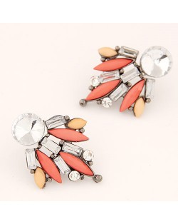 Shining Floral Pattern Rhinestone and Resin Gem Fashion Stud Earrings - Pink