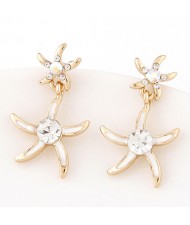 Rhinestone Inlaid Oil Spot Glazed Starfish Fashion Stud Earrings - White