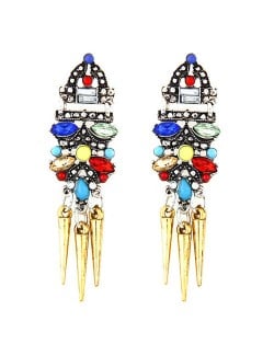 High Fashion Assorted Colors Resin Gems Embellished Golden Rivets Stud Earrings
