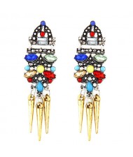 High Fashion Assorted Colors Resin Gems Embellished Golden Rivets Stud Earrings