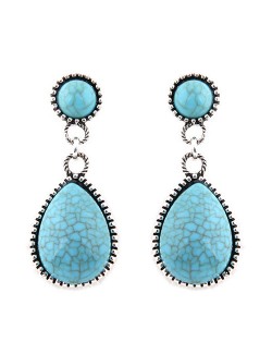 Vintage Silver Rimmed Artificial Turquoise Fashion Stud Earrings